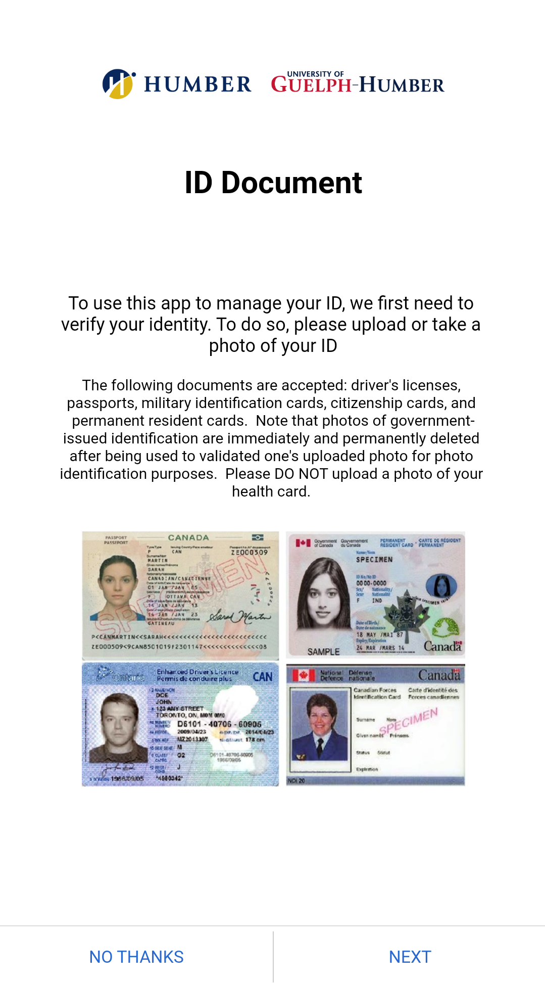 Screenshot of ID photo upload