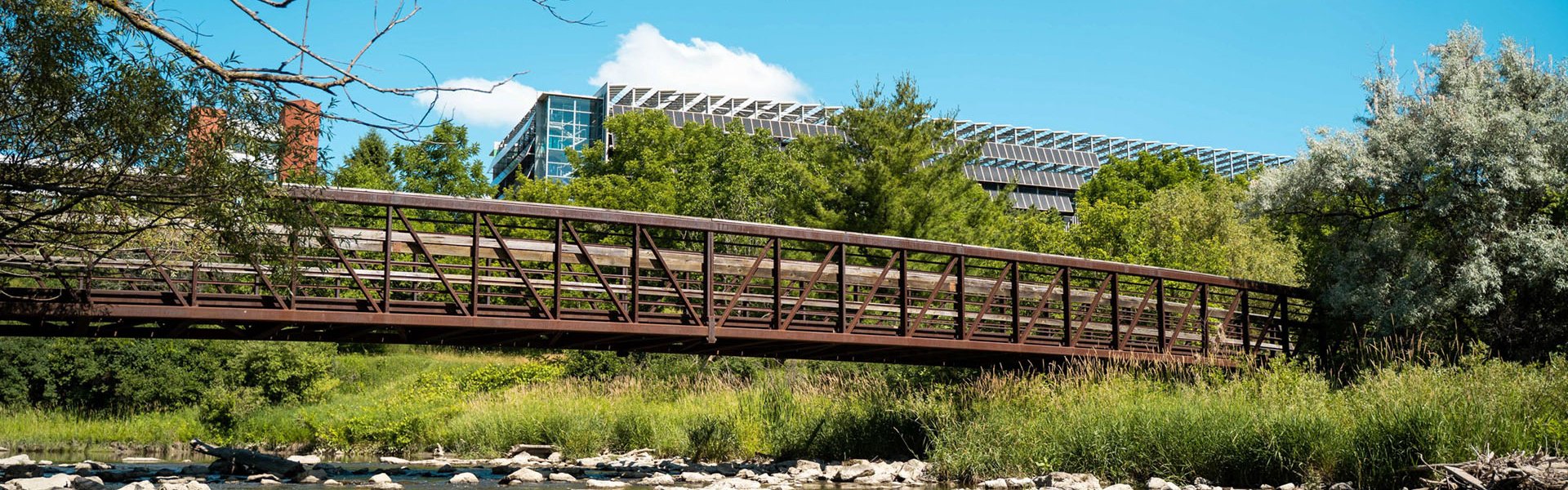 Bridge over a rocky stream at Humber's North Campus