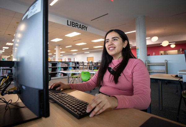 Student with working on computer
