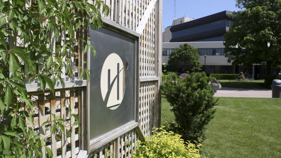 Humber Campus signage and foliage.