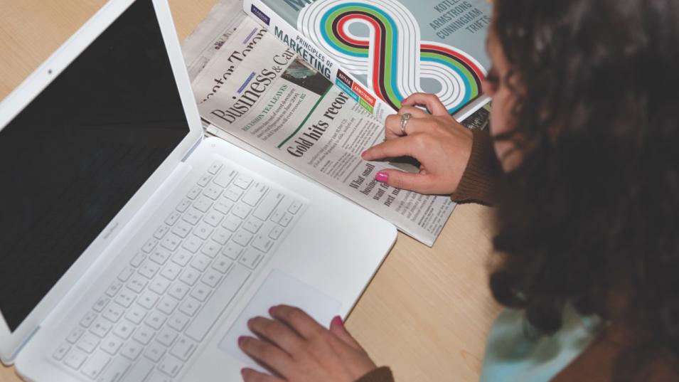 Humber student works on a laptop. 